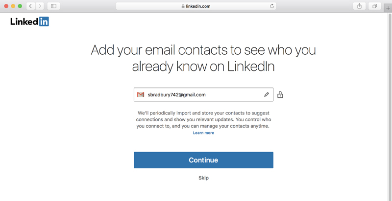 A screenshot of LinkedIn asking for the user's email address.