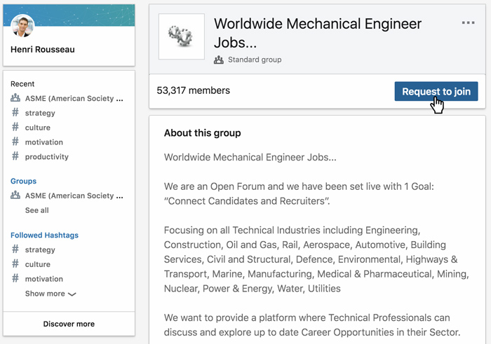 A screenshot of a LinkedIn group