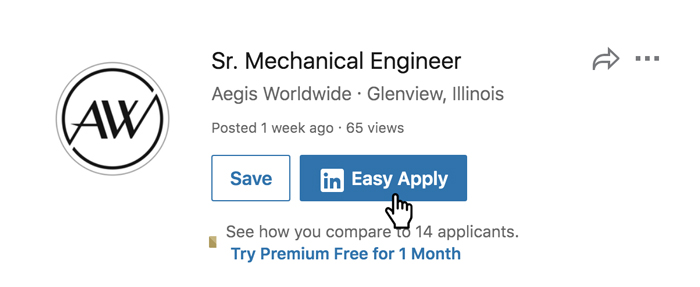 A screenshot of the LinkedIn Easy Apply button