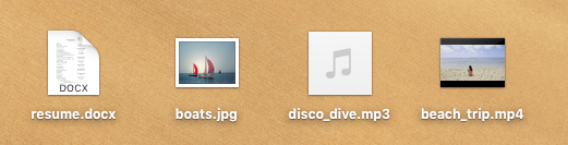 screenshot of various file types in macOS