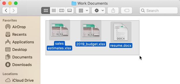 screenshot of selecting multiple files by clicking and dragging