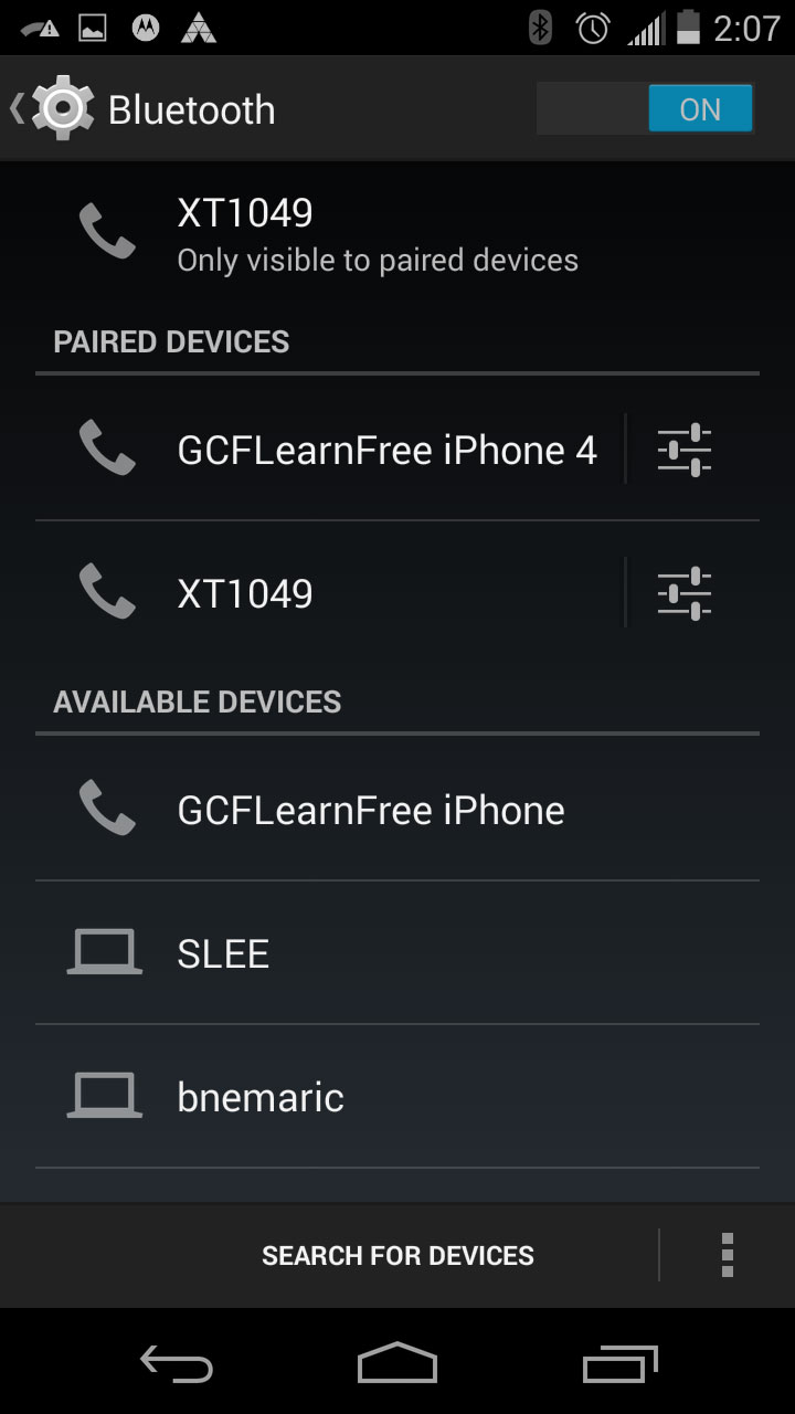 Bluetooth pairing menu on Android