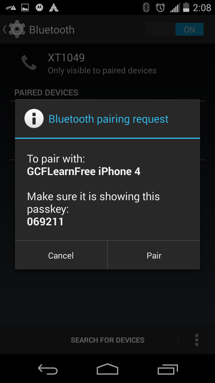 Pairing request on Android