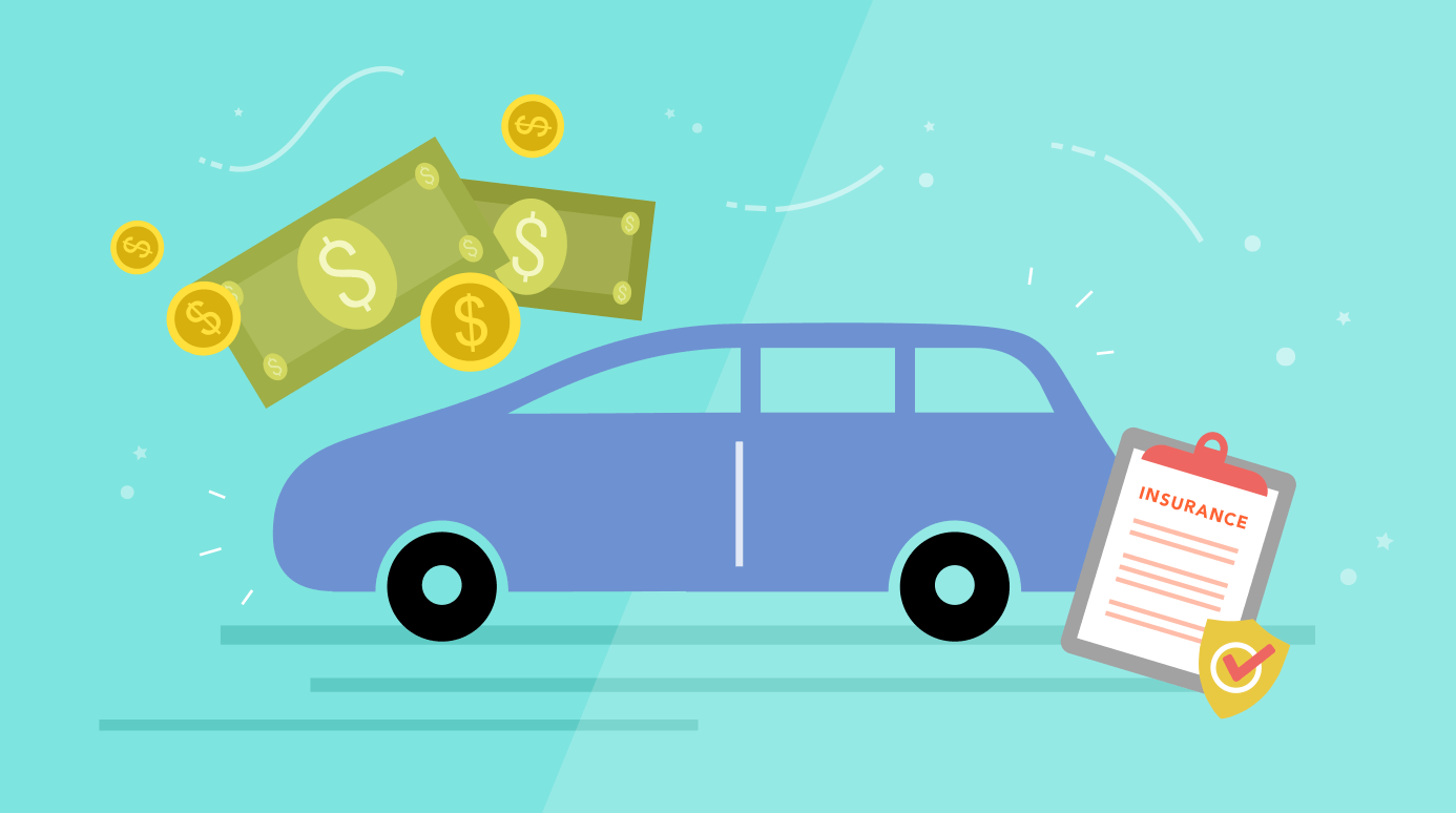 illustration of a car with money and an insurance form beside it