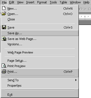 Entire file menu