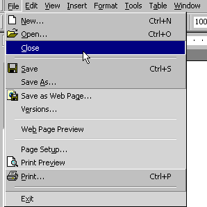 File menu with close selected