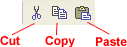 Cut, Copy, and Paste buttons
