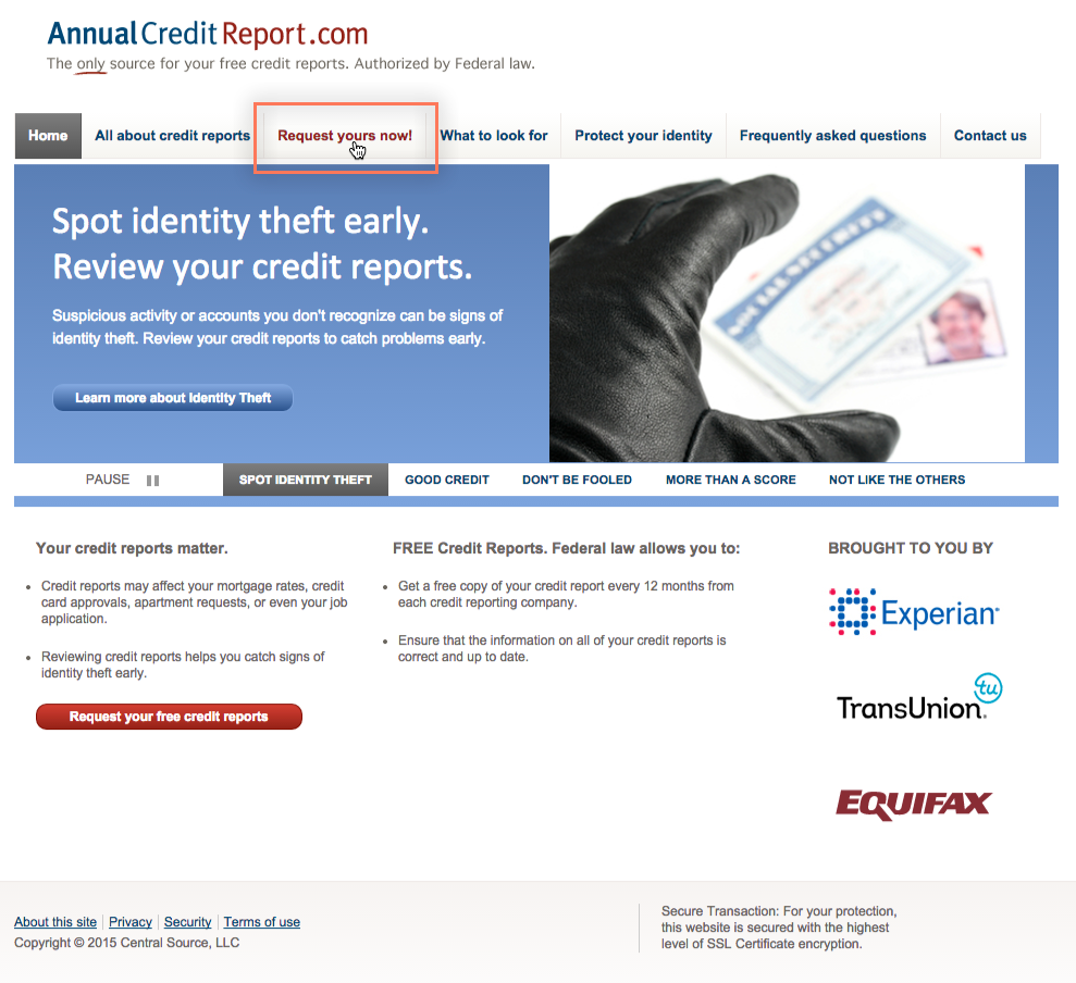 requesting a credit report from www.annualcreditreport.com