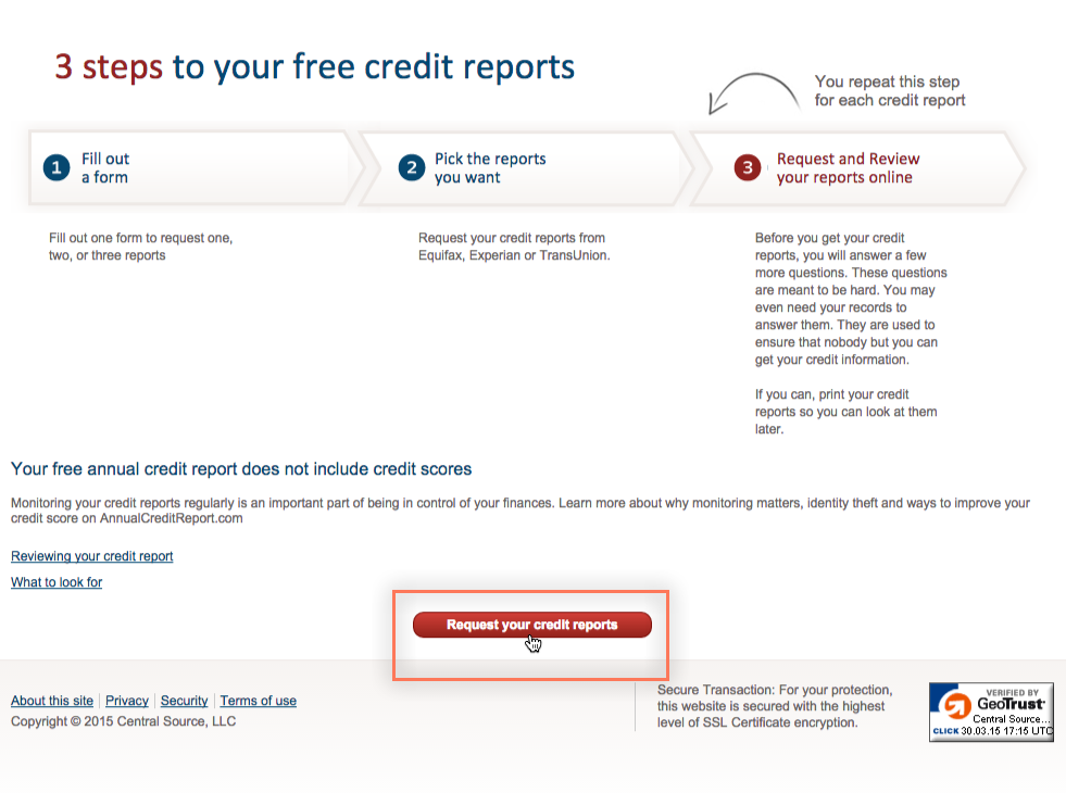 Requesting a credit report from www.annualcreditreport.com