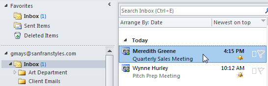 Screenshot of Microsoft Outlook 2010