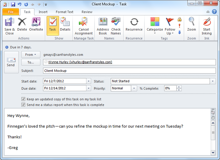 Screenshot of Microsoft Outlook 2010