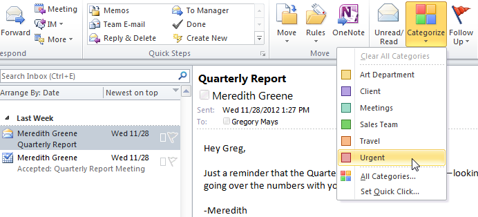 Screenshot of Microsoft Outlook 2010