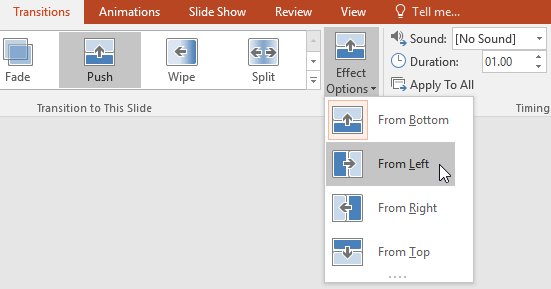 Modifying a transition effect