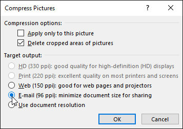 The Compress Pictures dialog box