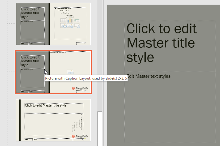 selecting a specific slide layout