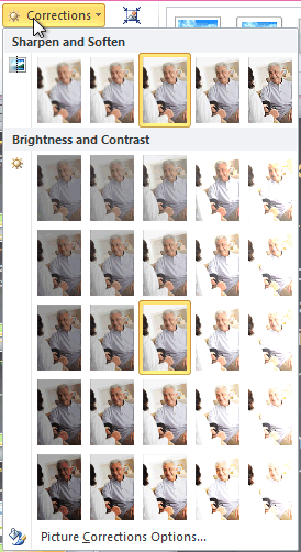 The Picture Corrections menu