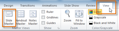 Changing the view to Slide Master