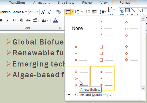 Selecting a new bullet type