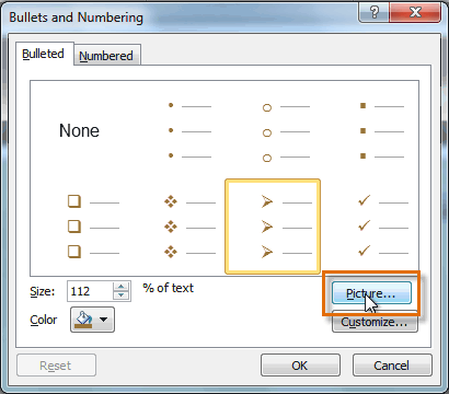 Clicking the Picture command