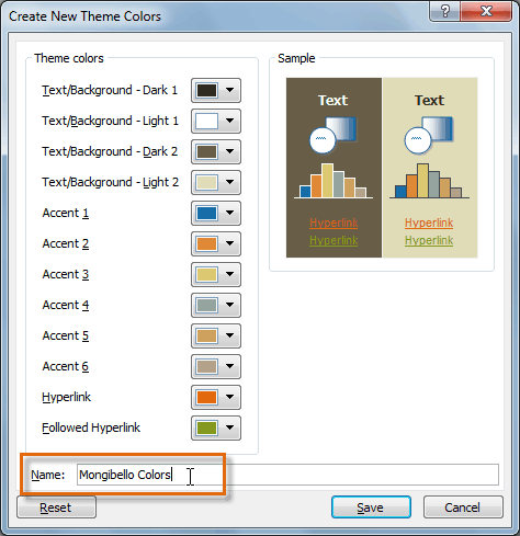 Naming the Theme Colors