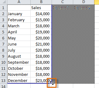 Dragging the blue line to decrease the data range