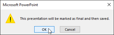 Clicking OK to save the presentation