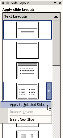 Apply Selected Slide Layout