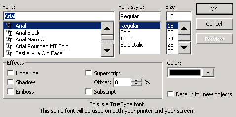 Font dialog box