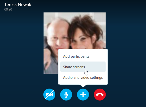 beginning a screen share within skype