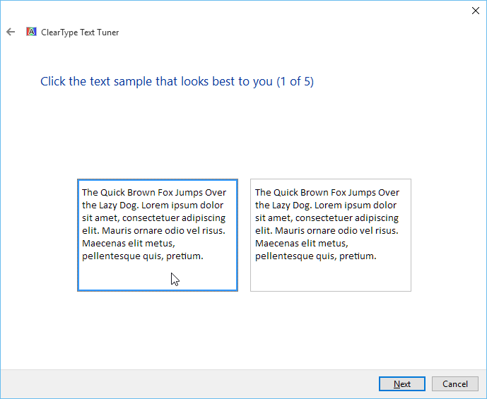 using the ClearType text tuner