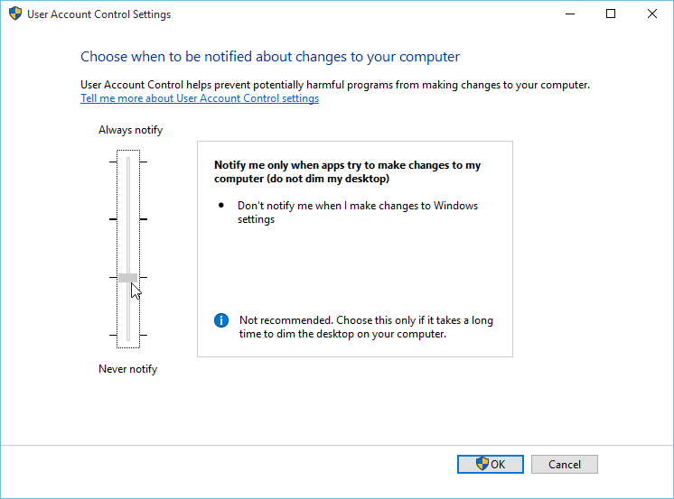 user account control settings