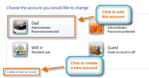 The Manage Accounts pane