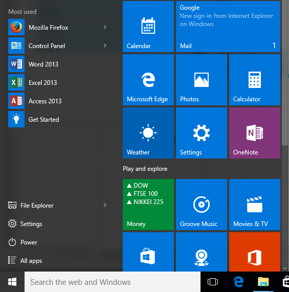 Windows 10 start menu