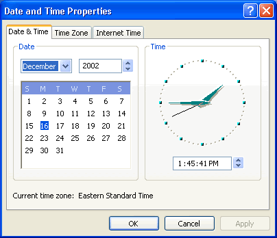 Date and Time Properties dialog box