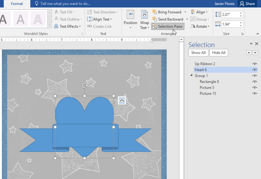 Changing the order of a shape in the Selection Pane