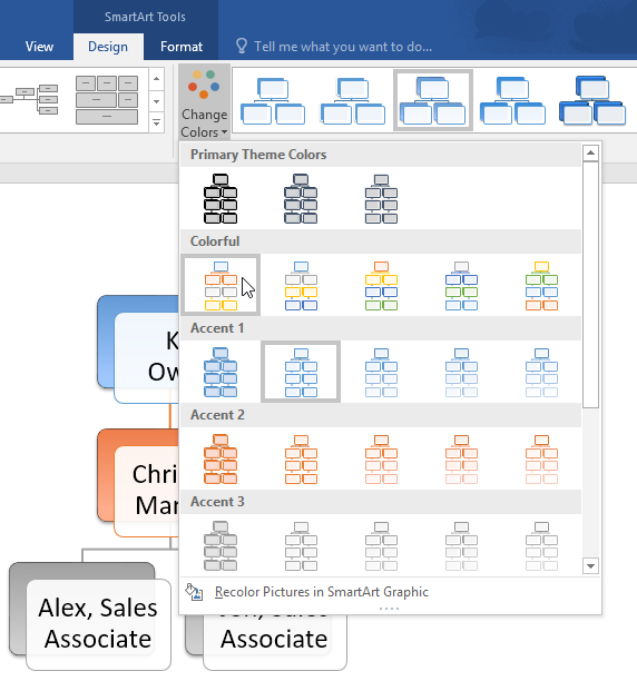 changing the smartart colors