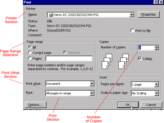 print dialog box