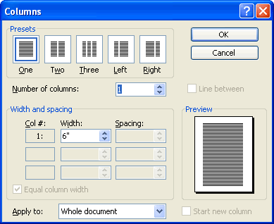 Columns Dialog Box