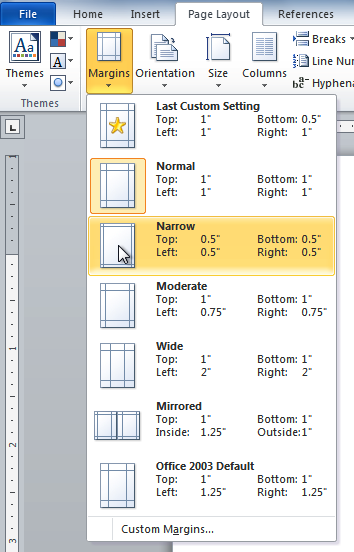 Changing the page margins