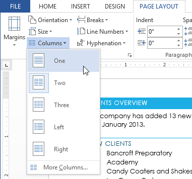 Screenshot of Word 2013