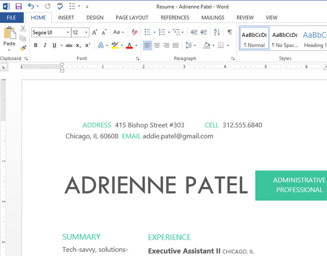 Screenshot of Word 2013