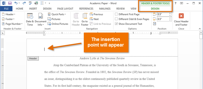 Screenshot of Word 2013