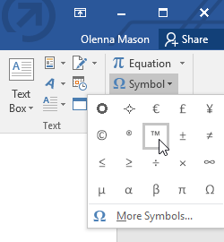 inserting a symbol