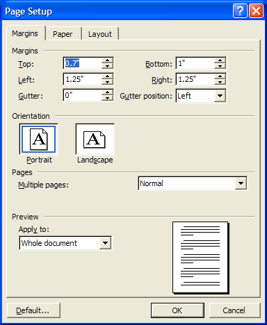 Page Setup Dialog Box